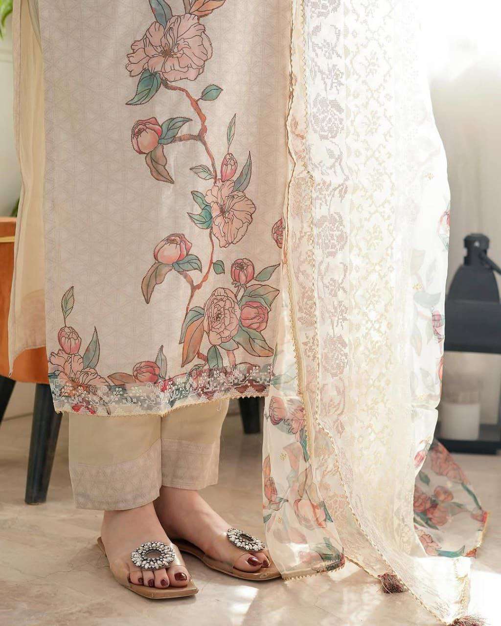 Women's Lilan Cotton Floral Printed Straight Pakistani Kurti with Pant and Dupattta - Image 2